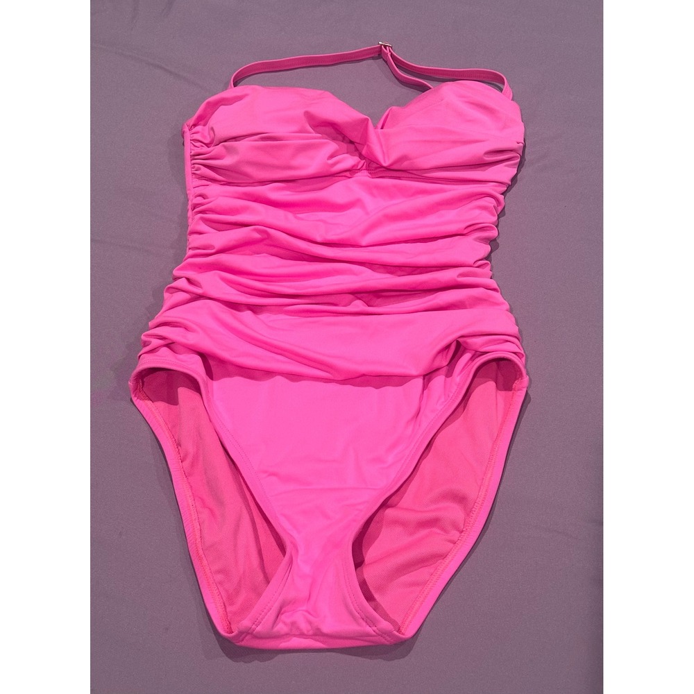 Lilly Pulitzer Pink Ruched One Piece Swimsuit Bandeau Halter Size 0